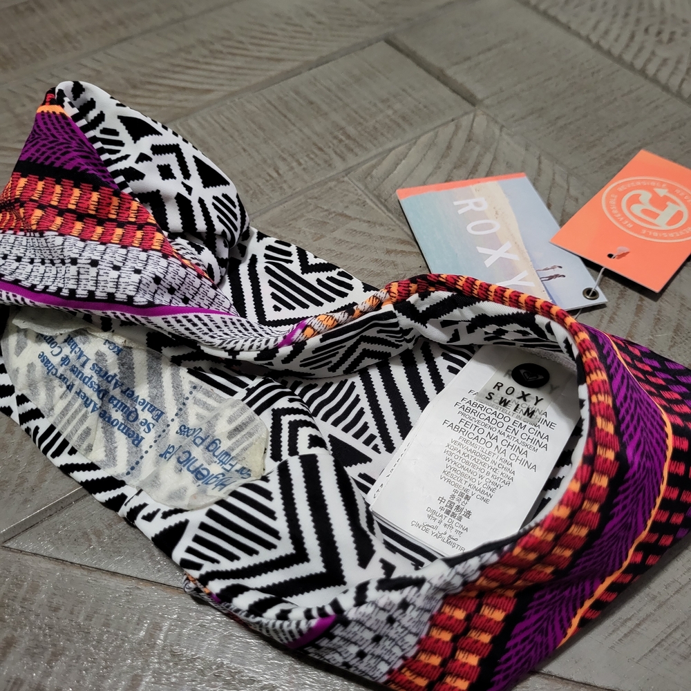 Roxy Black & White Tribal Swimwear Bottoms with Pink and Orange Accents - Picture 4 of 6